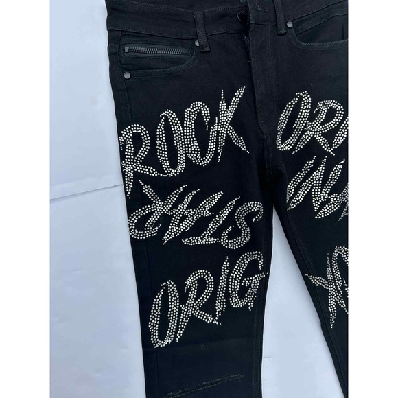 Rock Star Original Men's Black Rhinestone Jeans Slim Flare 30x32 - Picture 6 of 7